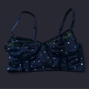 Star Print Longline mesh Bralette in Navy